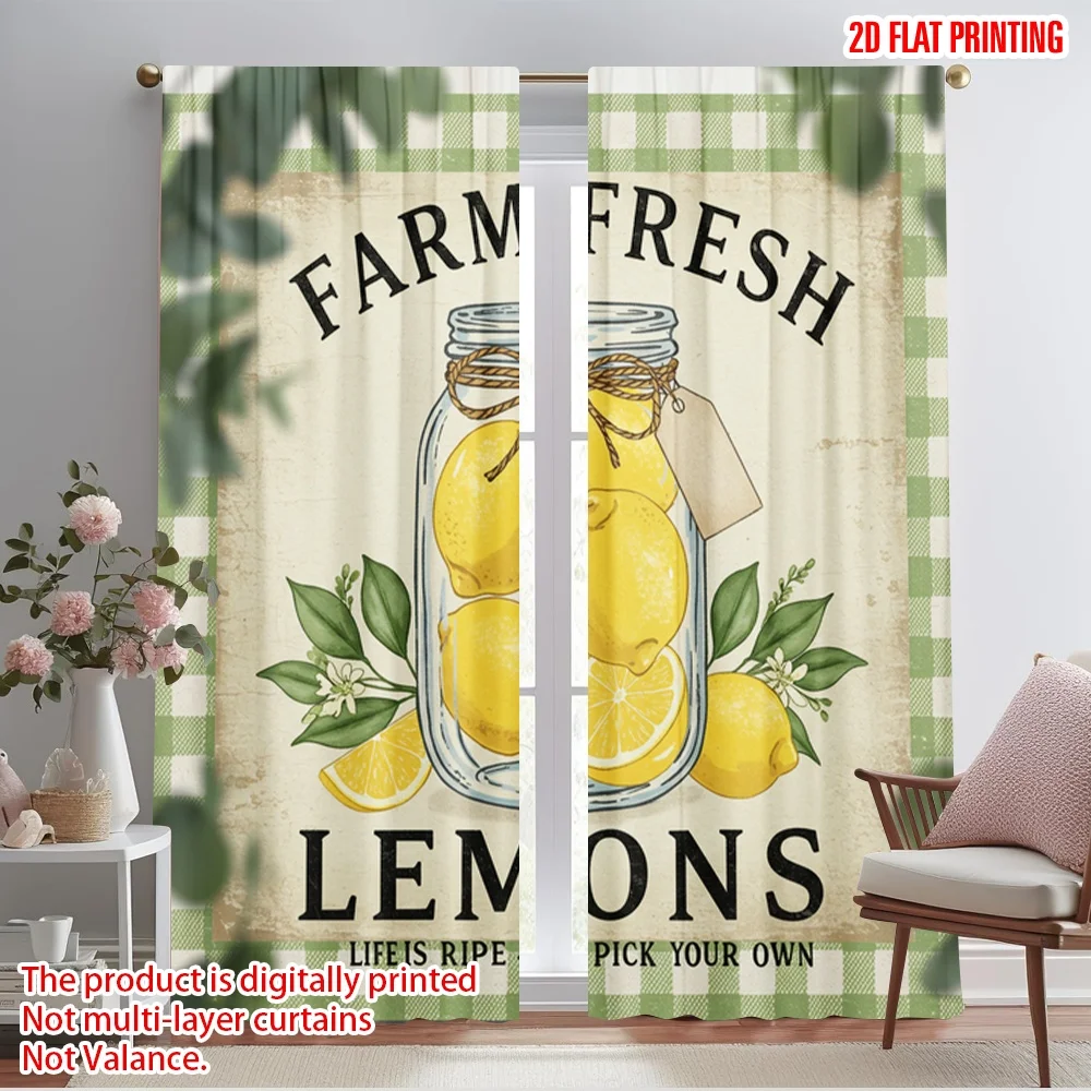 

2pcs 2D flat printing Drapes Farm Fresh Lemon Fabric Without Electricity Holiday Decorations Perfect for All Season celebrations