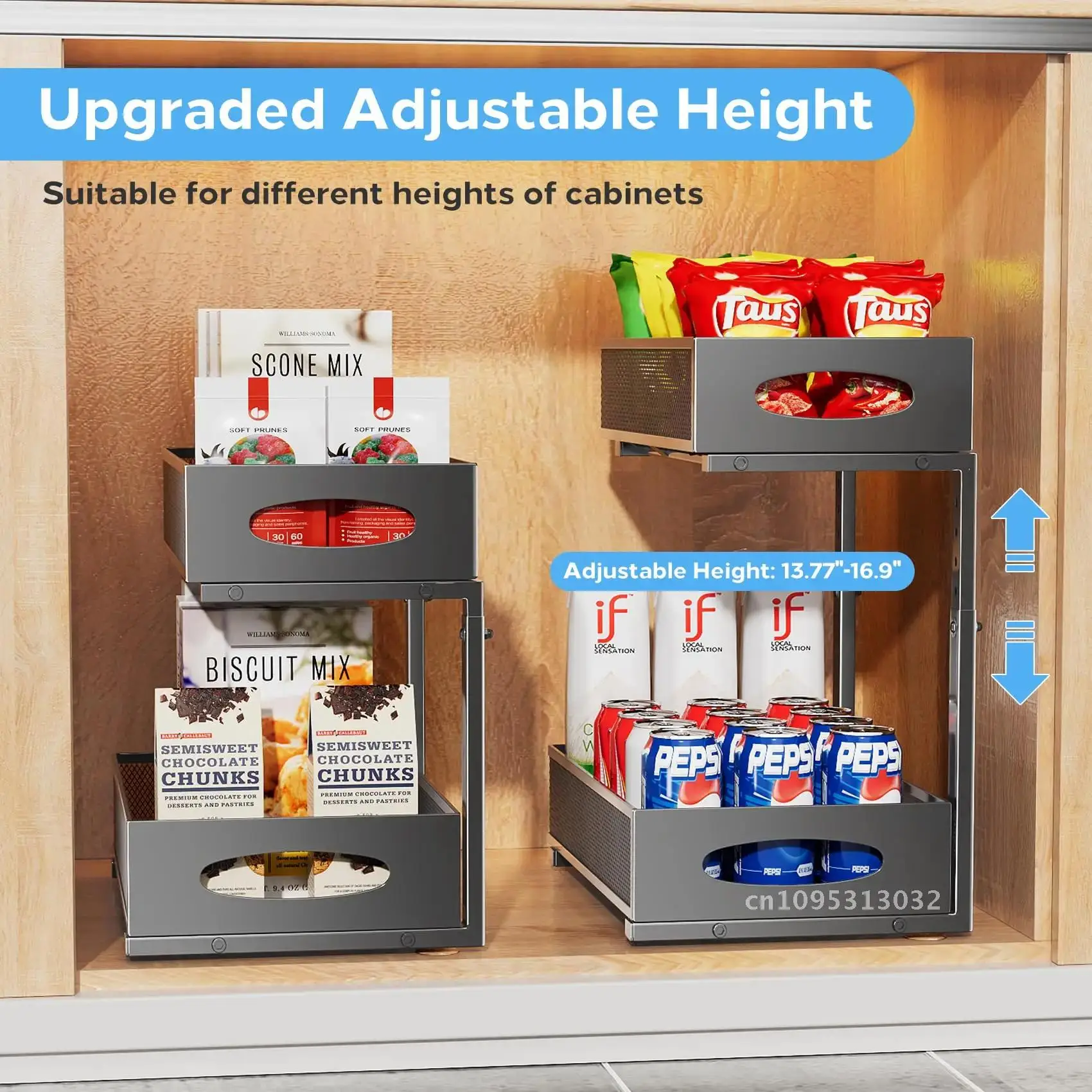 Under Sink Organizers and Storage, Adjustable 2 Tier Pantry Pull out Metal for Organizer Kitchen, Cabinet Bathroom,