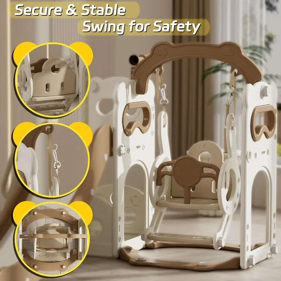 Ensemble toboggan et balançoire pour tout-petits de 35 ans, toboggans pour bébés avec panier de basket-ball, télescope, extérieur et intérieur, ensemble de jeu d'escalier P