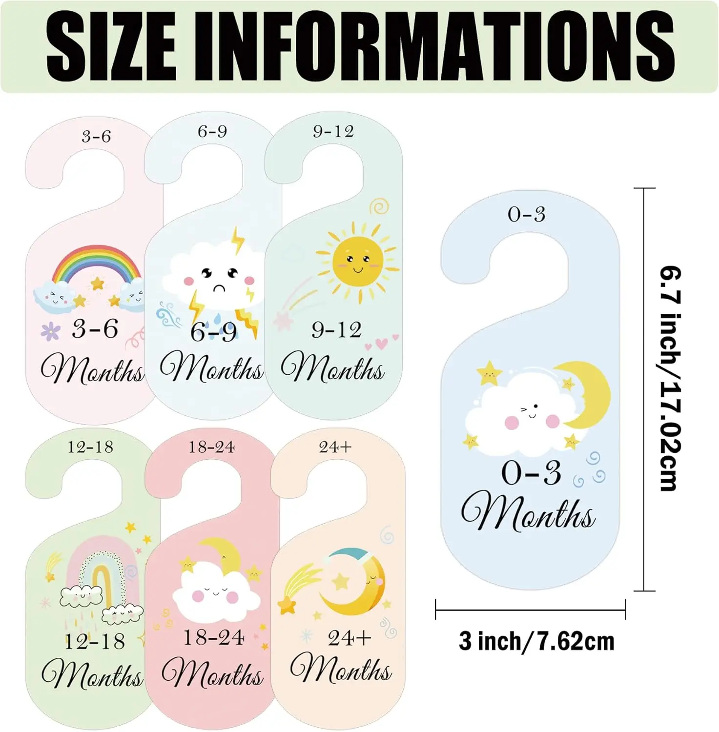 8 Paket Pembagi Lemari Bayi Motif Tanaman Cat Air Pengatur Pakaian Gantungan Berwarna Dua Sisi untuk Bayi Baru Lahir hingga 24 Bulan (Pelangi)