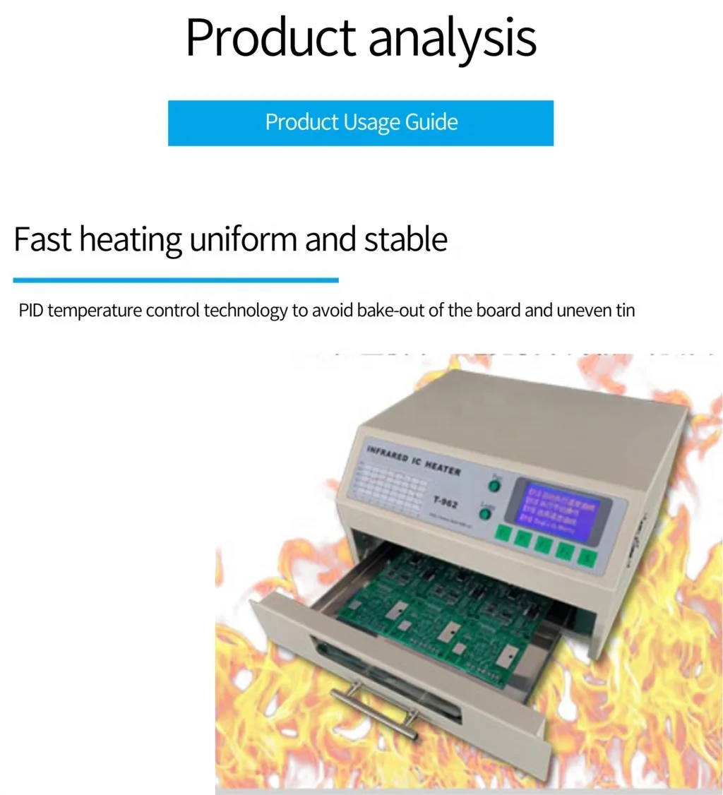 T-962 Desktop Infrared IC Heater BGA SMD SMT Rework Oven New Condition Used Condition PLC Core Soldering Station