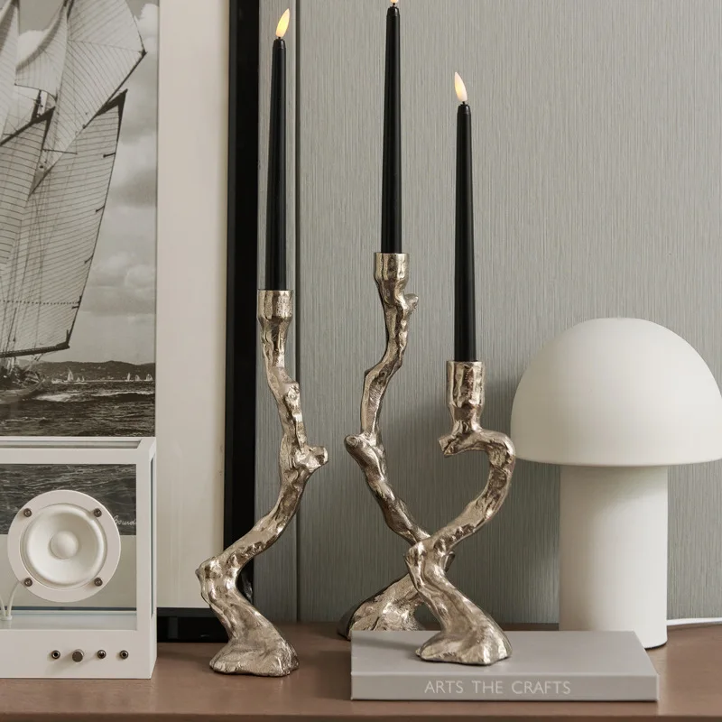 Aluminum silver dendritic candlestick ornament Home model room Living room porch Art desktop decoration