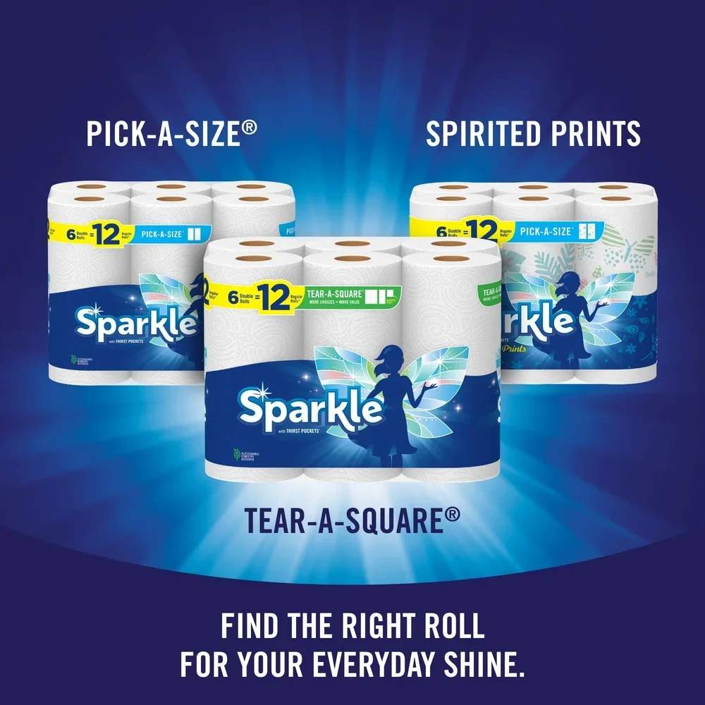 Absorbent Tear-a-Square Paper Towels 6 Double Rolls 2-Ply Perforated Sheets Ideal Everyday Messes Kitchen Cleanup Compostable