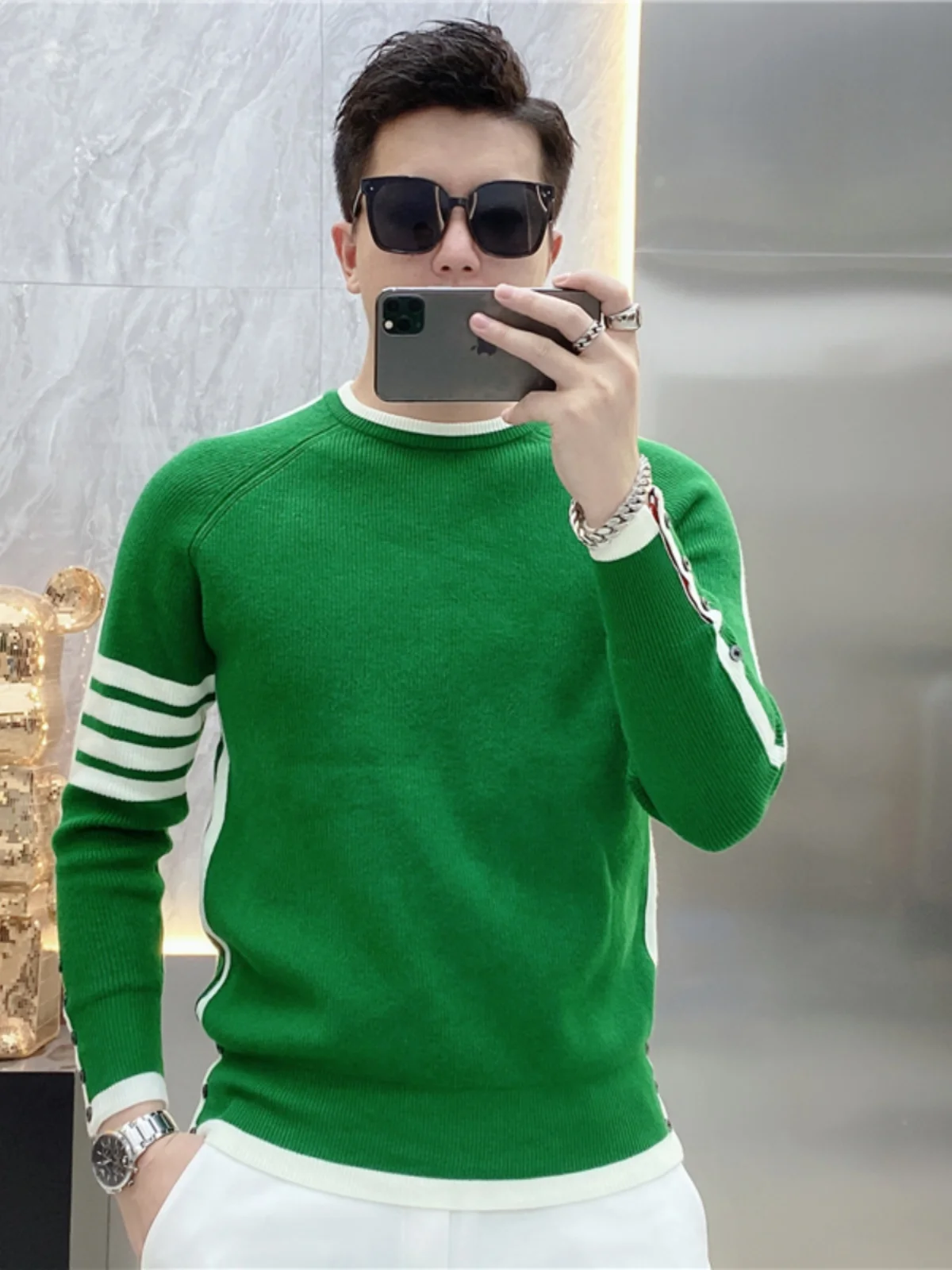 2024 Autumn and Winter New Simple and Versatile round Neck Pullover Stripe Knit Youth Fashion Trendy Long sleeve Sweater Men