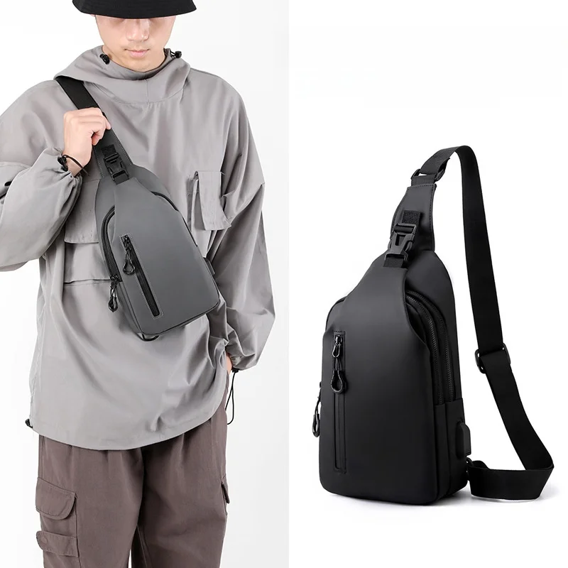 새로운 남성용 오토바이 슬레 체스트 백 크로스바디 가죽 멤브레인 홍콩 트렌드 체스트 파 M 퓨어 컬러 파이온 백