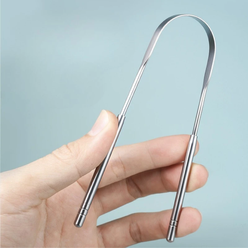 Non-slip Handle Tongue Scraper Portable Single Layer Tongue Scraper Reusable Stainless Steel Oral Mouth Brush Case Tongue Clean