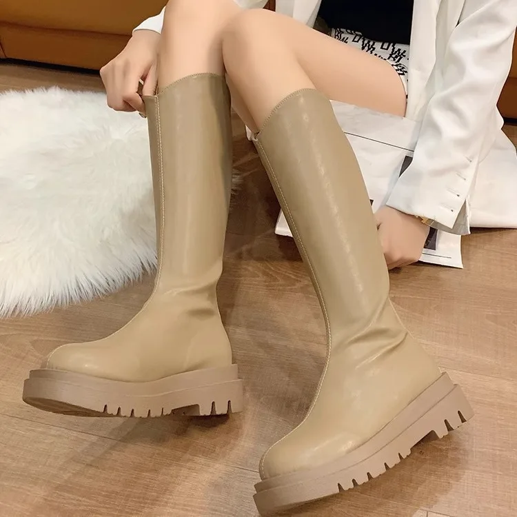 

Slimming High-Tube Boots Women's Autumn Winter Short Thick Bottom Knight Boots Versatile High Tube Waterproof Rubber Sole