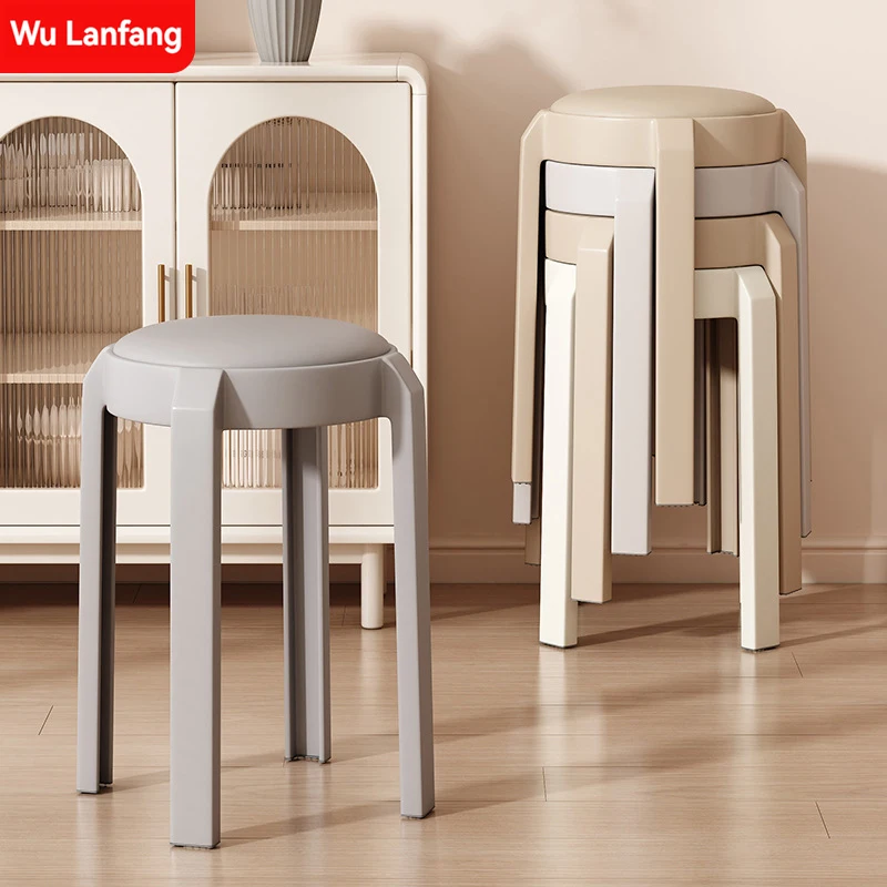 Plastic dining stools for home use in Nordic restaurants. Soft bag stools can be stacked for backup and high stools can be queue