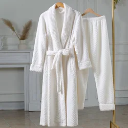 Ensemble de pyjama chaud et confortable pour hommes et femmes, pantalon de pyjama, robe en spanGown pour la maison, robe de document solide avec ceinture, hiver 2023