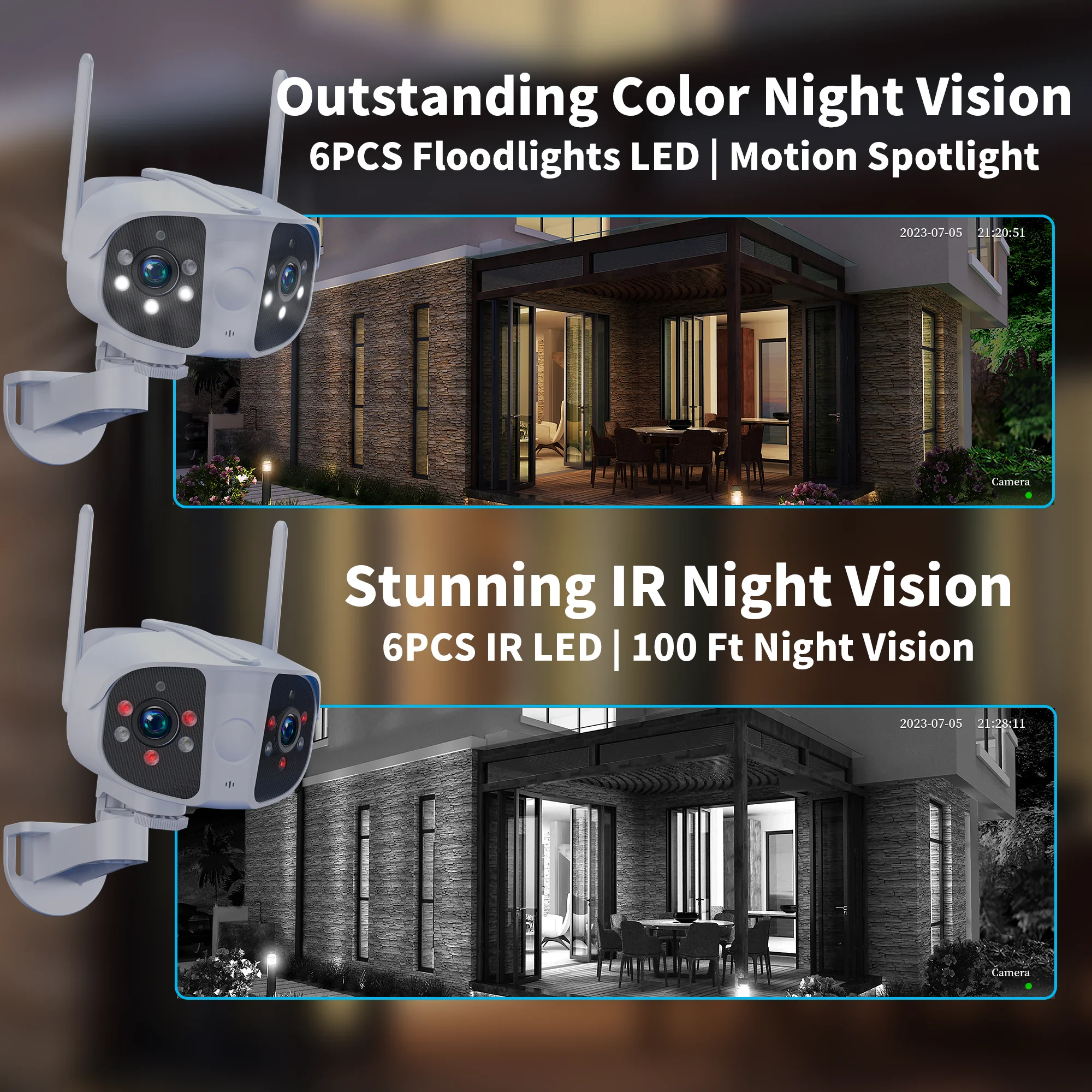 Gadinan WIFI Dual Lens 180° Super Wide-Angle 4K 8MP Color Night Vision Outdoor Two Way Audio Security Surveillance CCTV IP Camer