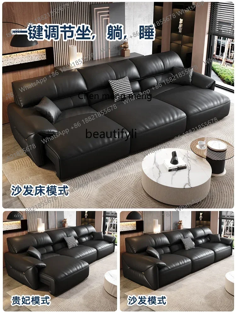 G153  Leather electric function sofa bed simple living room first layer cowhide sofa Italian minimalist