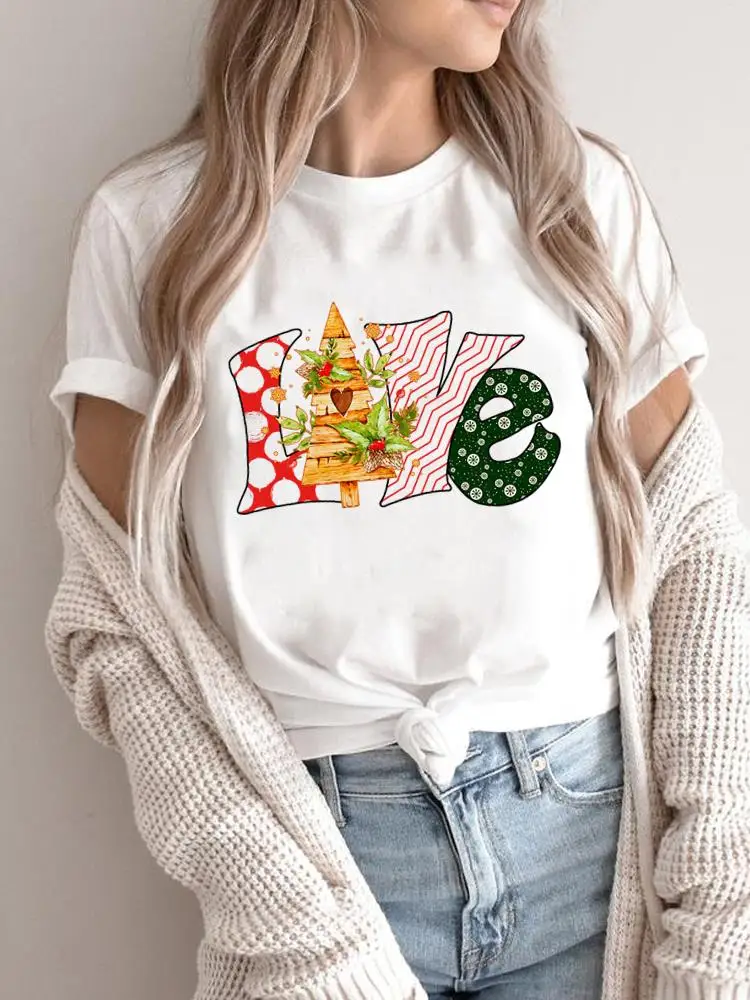 Women Holiday Clothing Merry Christmas Fashion 2025Letter Sweet 90s Cute Shirt Print T Top Graphic T Tee New Year T-shirts