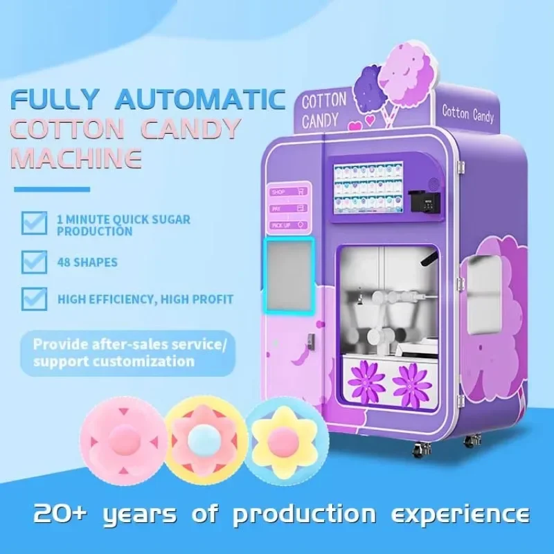 Factory Direct Sales Commercial Children Purple Automatic Cotton Candy Money Making Vending Machine Robot for Sale Party