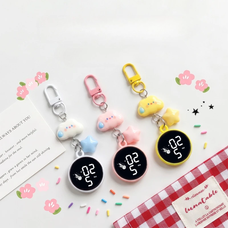 Cartoon Keychain Wristwatch, Unisex LED Electronic Watch, Portable Pocket Watch