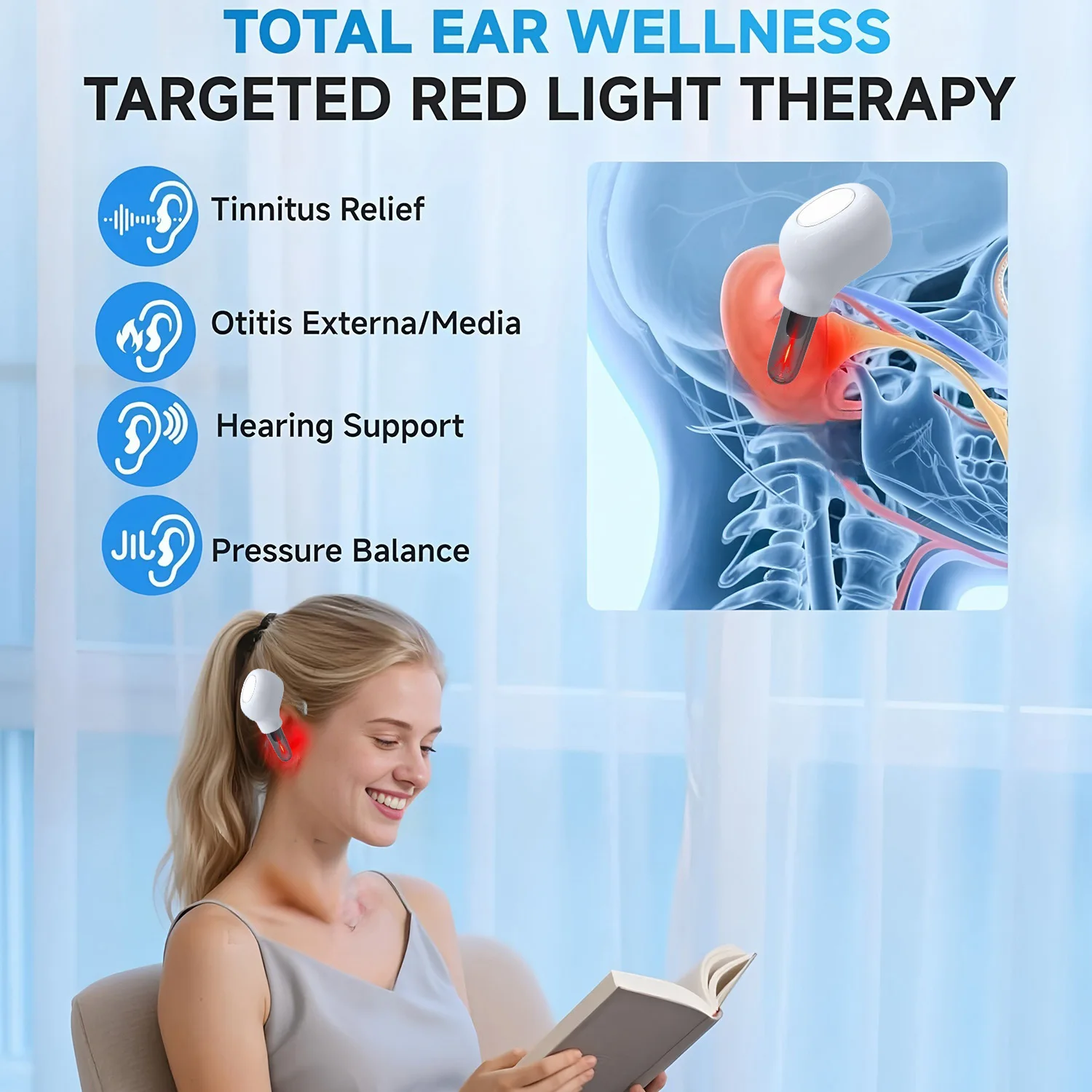 Intelligent Infrared Light Therapy Tinnitus Relief Device, Portable Red Light Ear Care Instrument, Ear Pain Discomfort Soothing