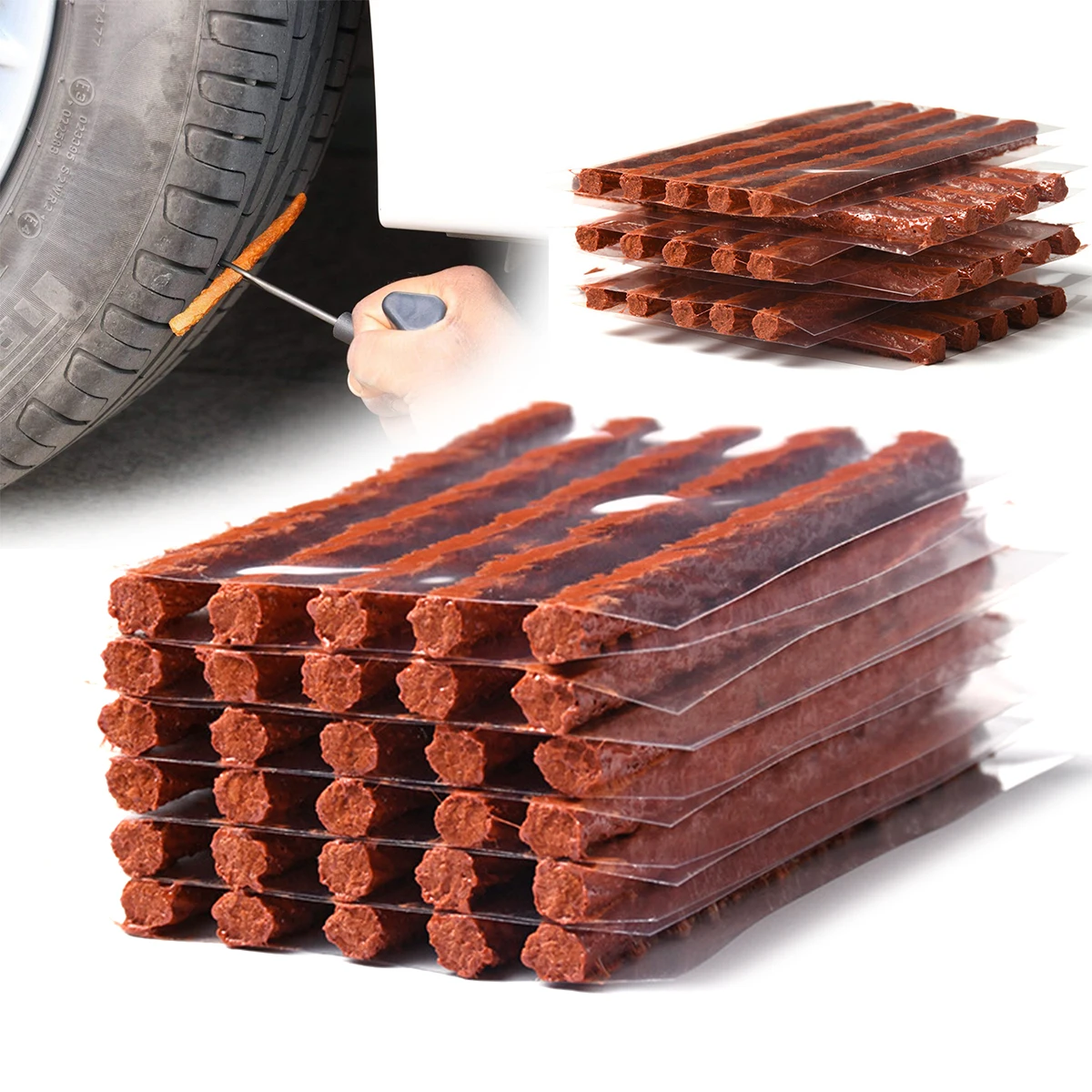 

Car Tubeless Tire Repair Rubber Strips Strings Glue Kit For Trucks Motorcycle Bike Wheel Tyre Puncture Emergency Plugs Set