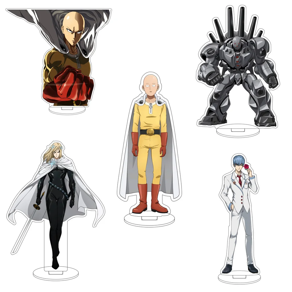 16CM Anime One-Punch Man Saitama God Genos Blast Metal Knight Isamu Cosplay Acryl-Figur Ständer Exquisite Ornamente Geschenke