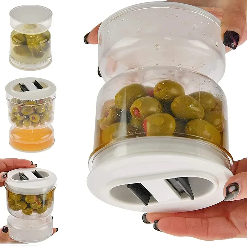 Pickle Olive Hourglass Jar Pickle Juice Wet and Dry Separator Food Container with Strainer Flip Can Kitchen Supplies Tool