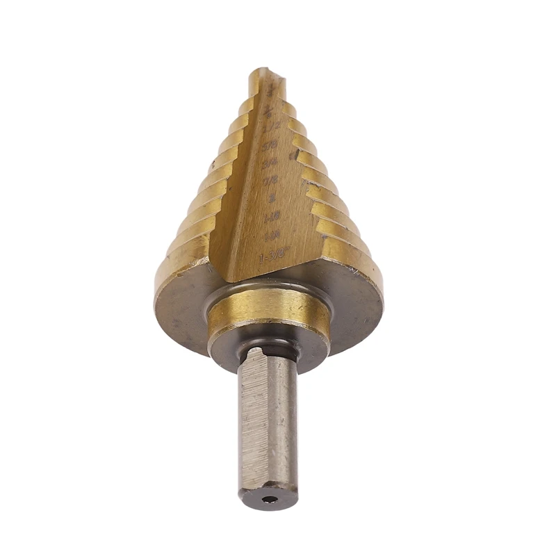 A23T 2X Step Drill Cone Drill Bits, High Speed Steel 10 Steps 1/4 to 1-3/8 Inch for Sheet Metal Wood