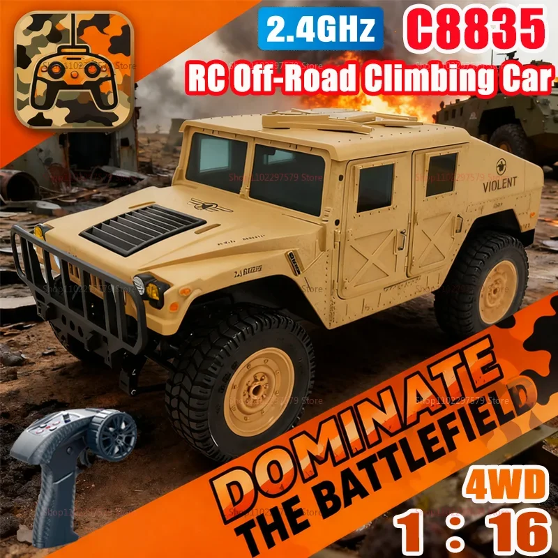 

Hot Toy C8835 Remote Control Car 1:16 2.4G 4WD Off Road Military Truck Climbing Toys RC Vehicle Desert Terrain Kids Adults Gifts