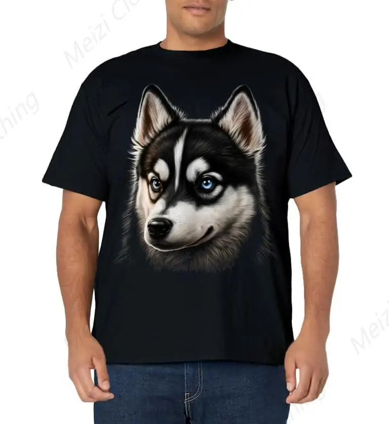 Cute Siberian Husky Dog Printed Shirt Cool Wear Siberian Husky Lover T-shirt Pure Cotton Breathable Clothes