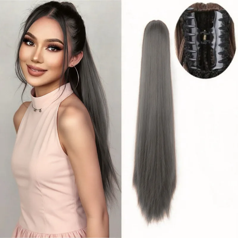 Grip Ponytail Long Straight Hair Women'S Wig, Personalized Fashionable Outdoor Daily Wear Simulation Head-Wearing Synthetic Wig