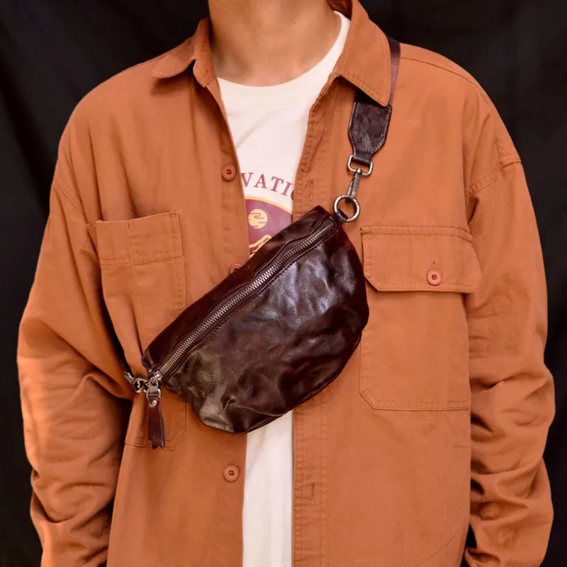 

Leather Satchel Bag Women's Commuter Chest Bag Large Capacity Folded Design Casual Crossbody Bag for Outdoor Use