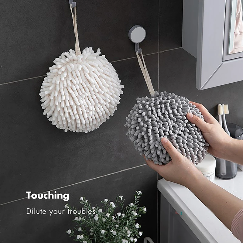 Chenille Hand Towels Kitchen Bathroom Hand Towel Ball with Hanging Loops Quick Dry Soft Absorbent Microfiber Towels