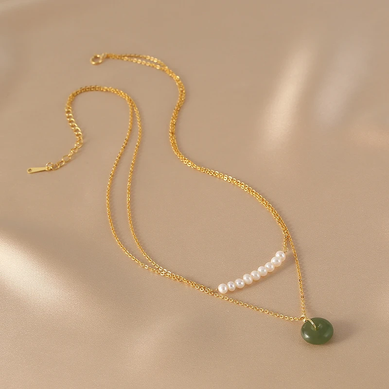 

Lii Ji Real Jade Pearl Double Layer Necklace 40+5cm 14K Gold Filled Good Luck Protecting Women Jewelry Gift