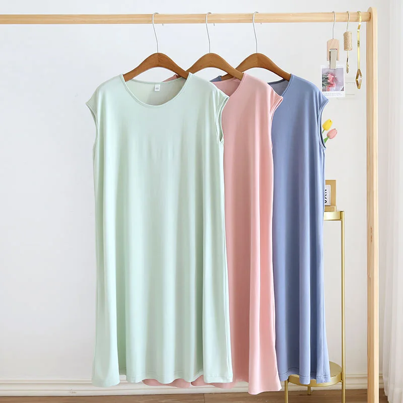 Thin Cool Nightdress Women Summer Sleepwear Dress Sleeveless Home Wear Nightgowns Female Loose Nightwear Night Shirt