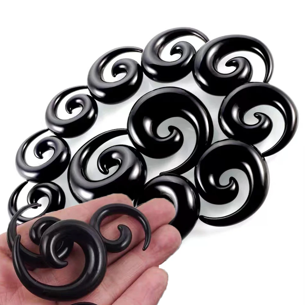 Para czarny akrylowy ucho spiralny Expander zatyczki do uszu spiralne przekłuwanie uszu nosze biżuteria do ciała Piercing biżuteria 1.2mm-24mm