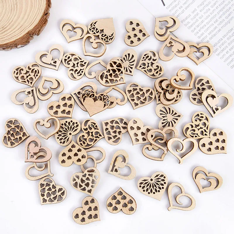 

1set Hollowed Heart Pattern Wooden Slice Scrapbooking Embellishments DIY Craft Decor Heart Shape Love Valentine's Day Decoration