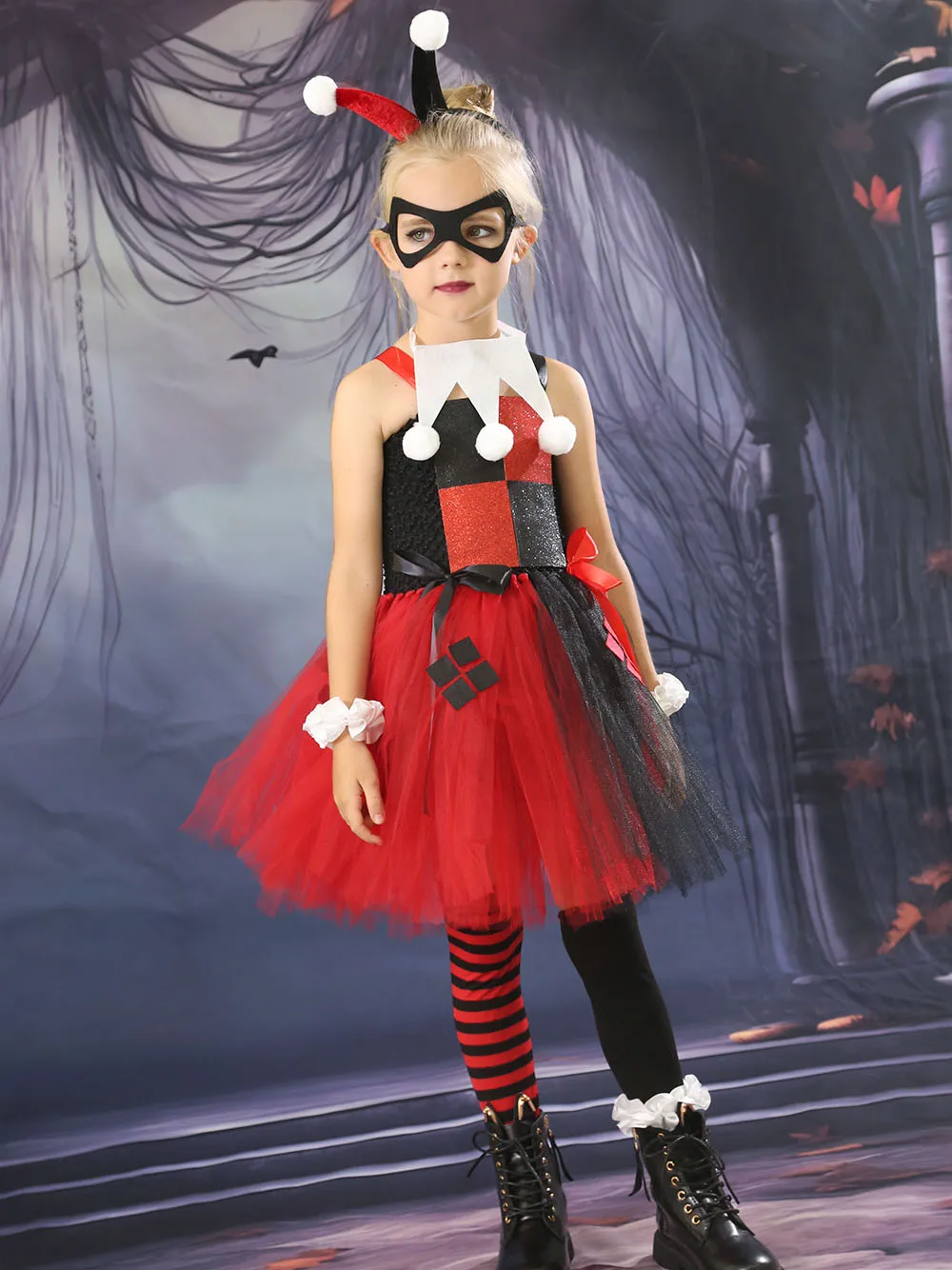 Classic Design Girls Super Hero Costume Tutu Dress with Accessory Kids Halloween Party Dresses Children Cosplay Villain Costumes