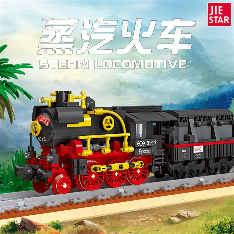 Creative Rail Train Model Building Kits  676pcs Stream Train Locomotive Railway Building Blocks MOC Bricks Gifts for Kids Adults