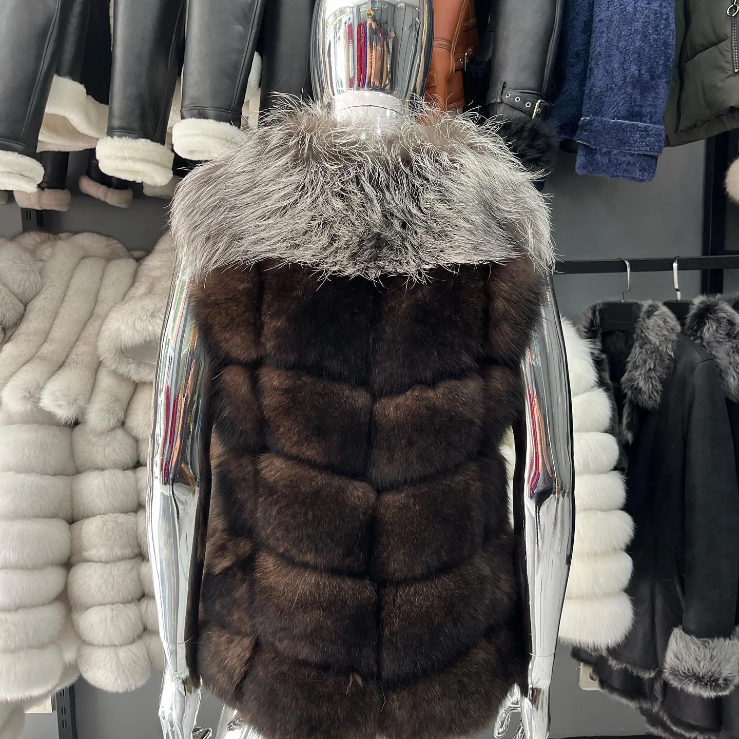 Natural Real Fox Fur Vest 65 cm Long Winter Short Thick Women Fur Vest Sleeveles Jacket Real Fur Vest Coats Luxury Outwear