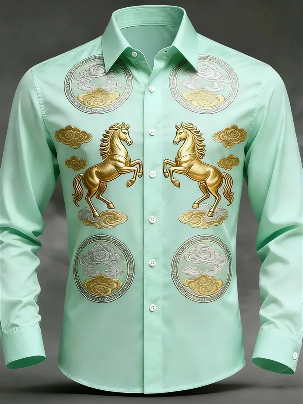 

Men's Long Sleeved Shirt 3D Printed Horse Pattern Casual Button Lapel Soft Comfortable Top for 2026