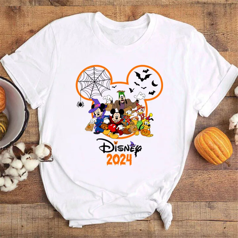 Disney Halloween Mickey Women T-shirt Festival Style Print T Shirt Female Clothing Fashion Gilr Tops