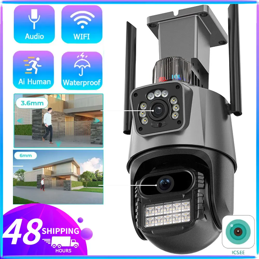 

4MP IP Camera Dual Lens Screen 4MP Color Night Vision Auto Tracking PTZ Wifi Camera Waterproof CCTV Security Camera ICSEE