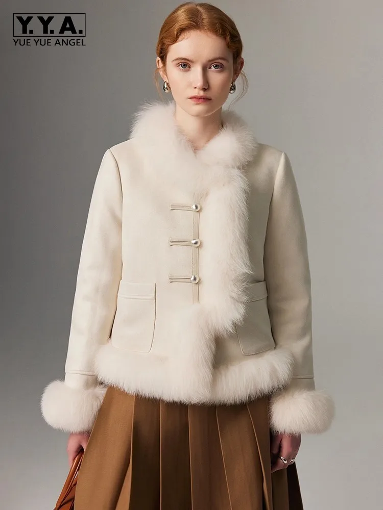 

Top Quality Ladies Goose Down Coat Spliced Fox Fur Collar Puffer Jacket New Winter Party Coats Warm Women Banquet Outerwear