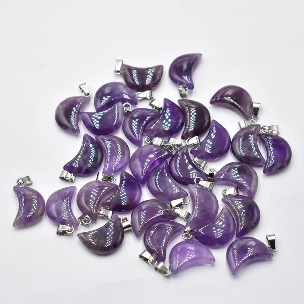 Wholesale 30pcs/lot fashion quality natural Stone lapis lazuli amethysts crescent moon shape charms pendants for jewelry making