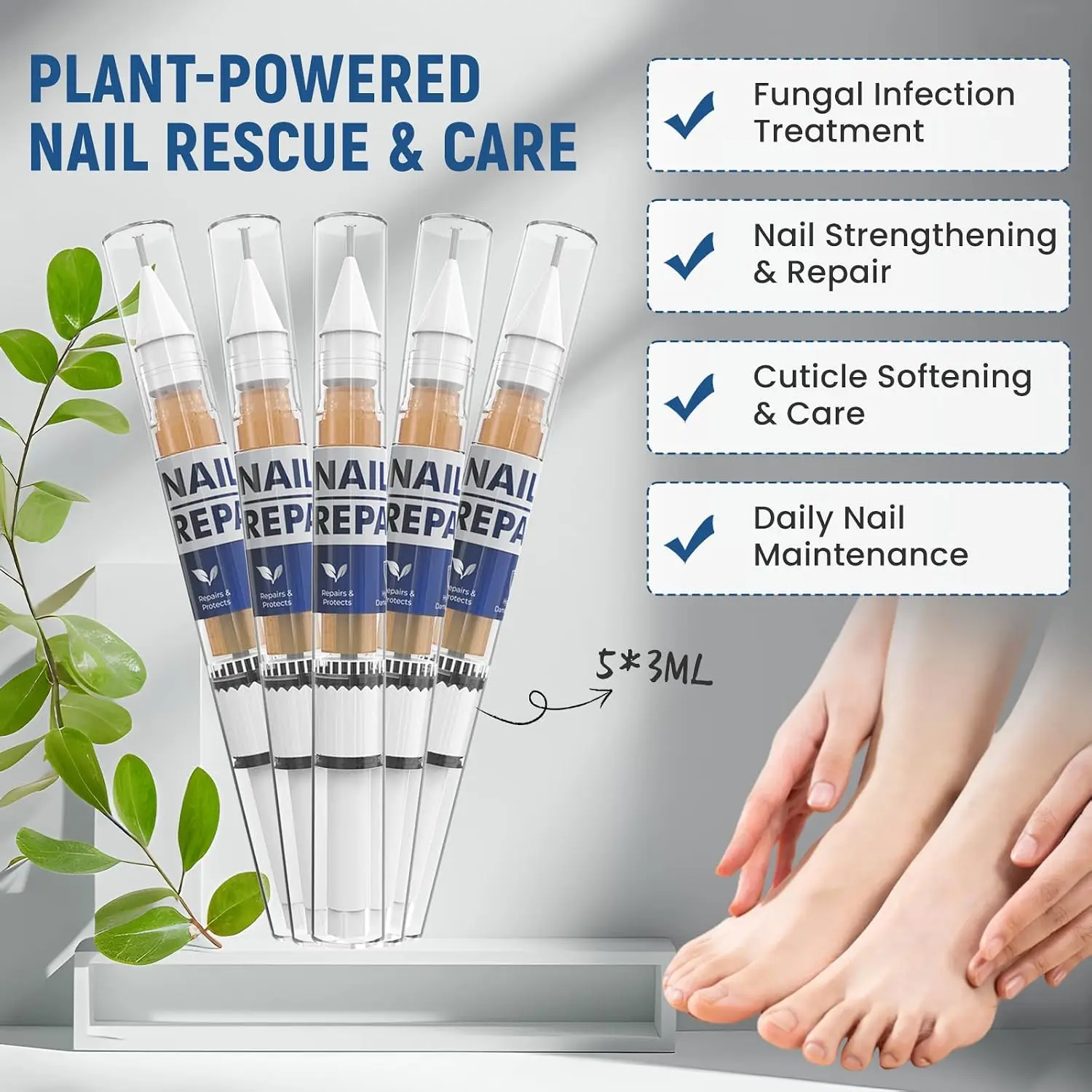 Nail Care Pen 4 Pieces Nail Care Pen with Tea Tree Oil Nail Oil Pen for Broken Faded and Damaged Toenails and Hands 3ML