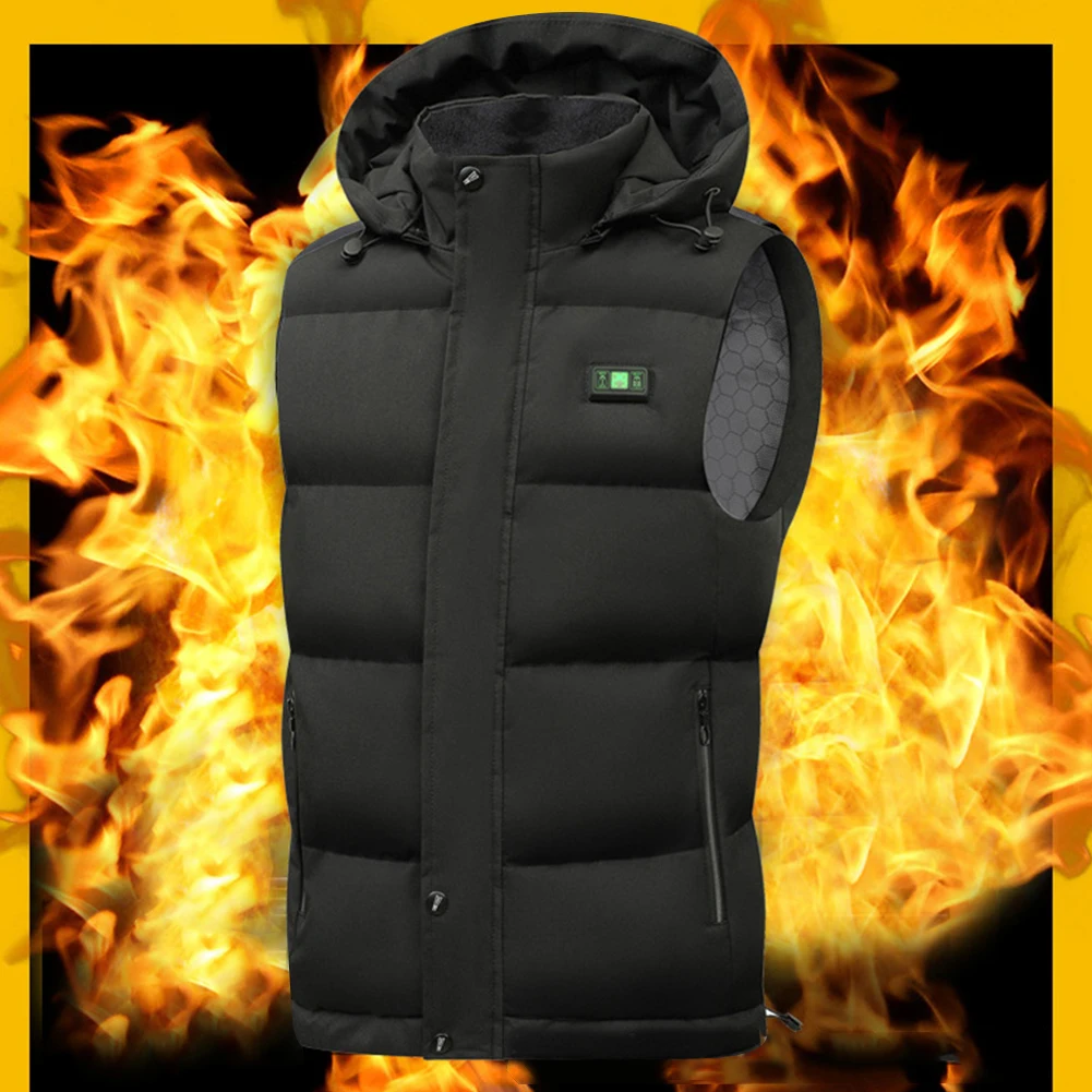 Unisex Smart Heating Vest Windproof Hoodie Heating Vest 15 Heating Zones Zipper Closure USB Charging Camping Outdoor Sportswear