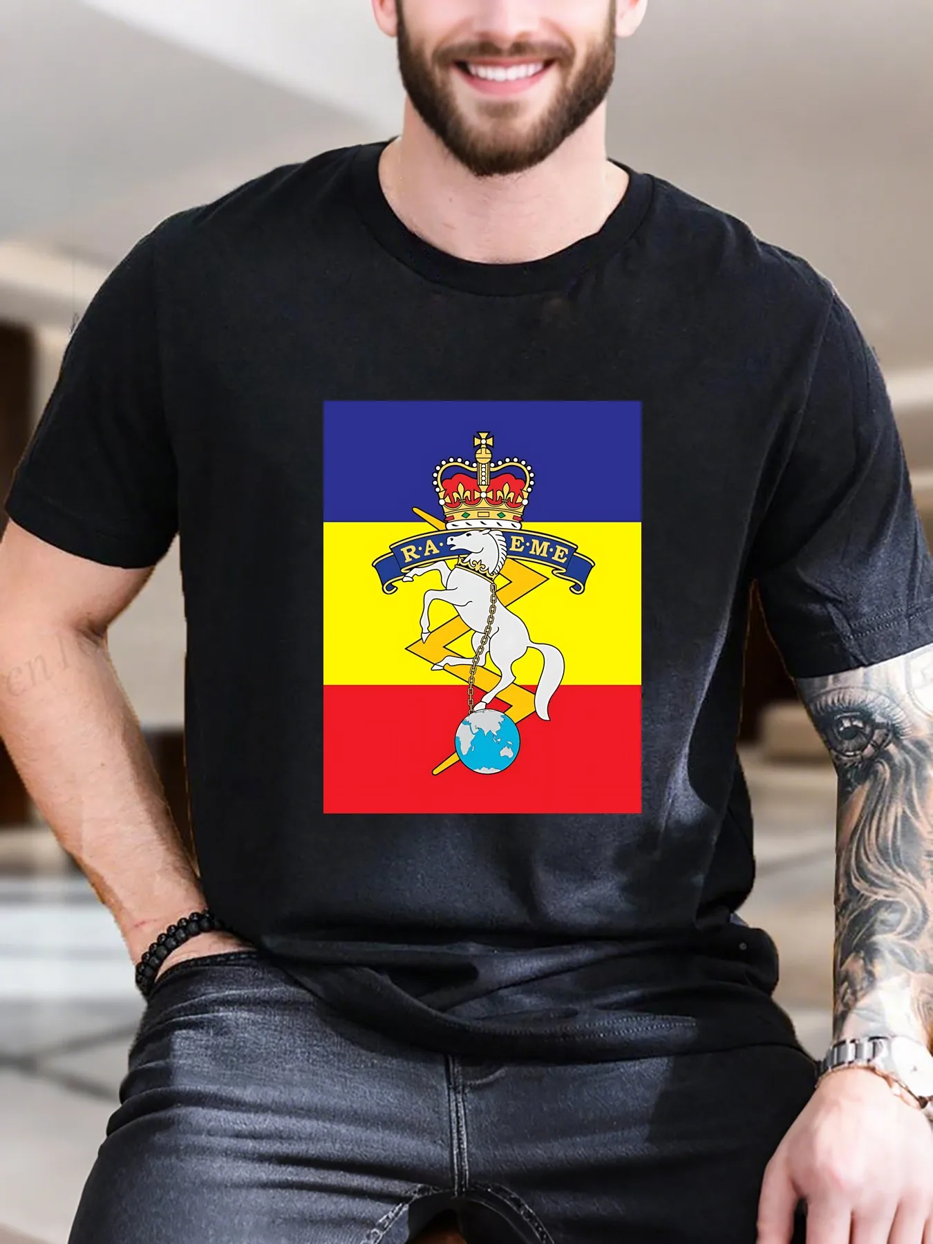 

Men's Crowned White Horse Print Cotton T-Shirt - Trendy Graphic Tee, Breathable Pure Cotton, Soft & Comfortable Casual Wear For