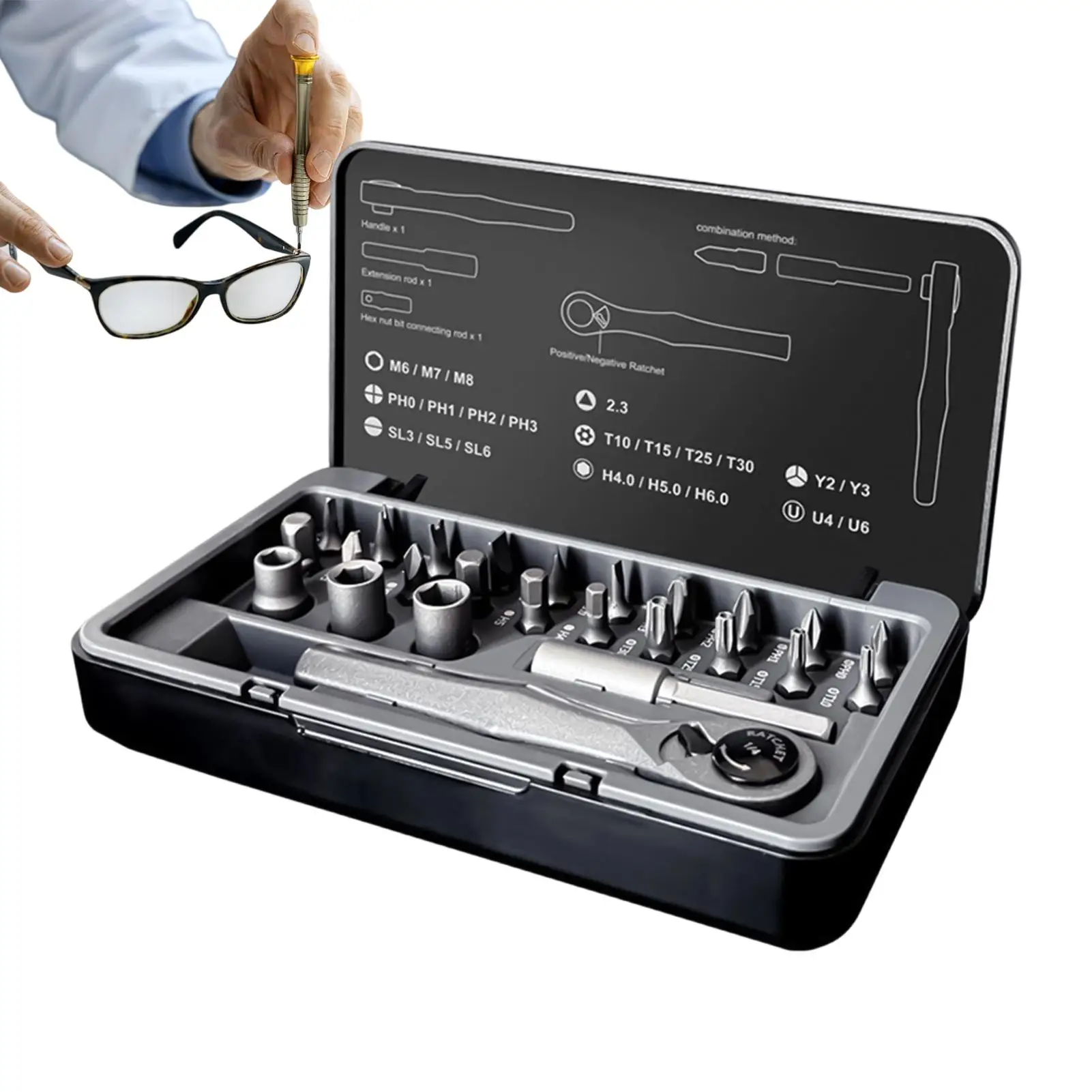 Ratcheting Precision Screwdriver Set Magnetic Ratchet Screwdriver Set 25-In-1 Magnetic Repair Tool With Case For Home Garage