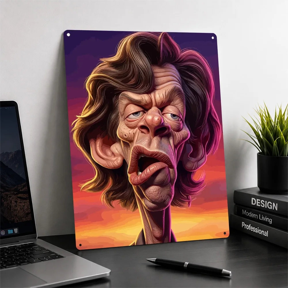 Mick Jagger Caricature Portrait 3D Texture Metal Poster Customized Wall Art Tin Sign Gift for Mancave Luxury Decoration Home