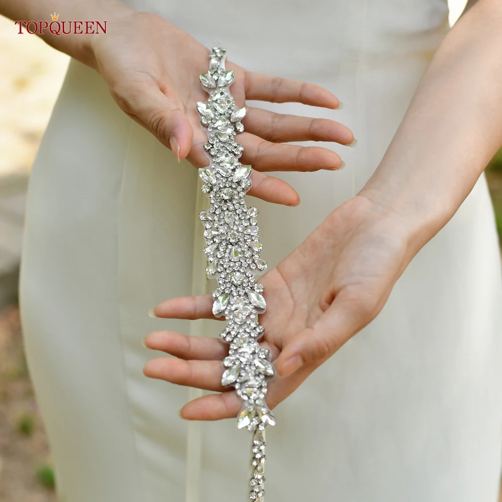 TOPQUEEN S51 Women'S Luxury Brand Belts 2022 New Bridal Sash Wedding Dress Accessories Shiny Rhinestone Applique Party Girdles