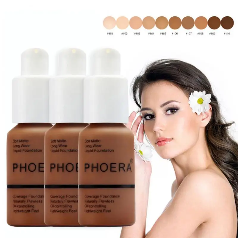 PHOERA 3PCS/Lot Liquid Foundation Set Concealer Brighten Waterproof Full Coverage Professional Facial Matte Base Make Up TSLM1