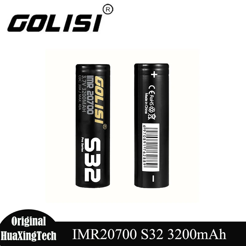 

1-8pcs Original Golisi S32 IMR 20700 Battery 3200mAh 30A 3.7V Lithium Rechargeable Batteries Long Cycle Life for Flashlight