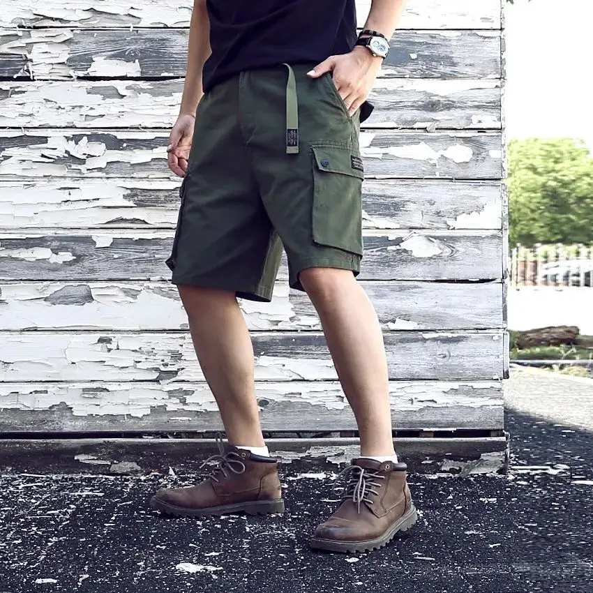 

Ameika Washed Canvas Casual Camouflage Shorts Men's Fashion City Style Straight Leg Summer Youth Green Color Five-Point Pants