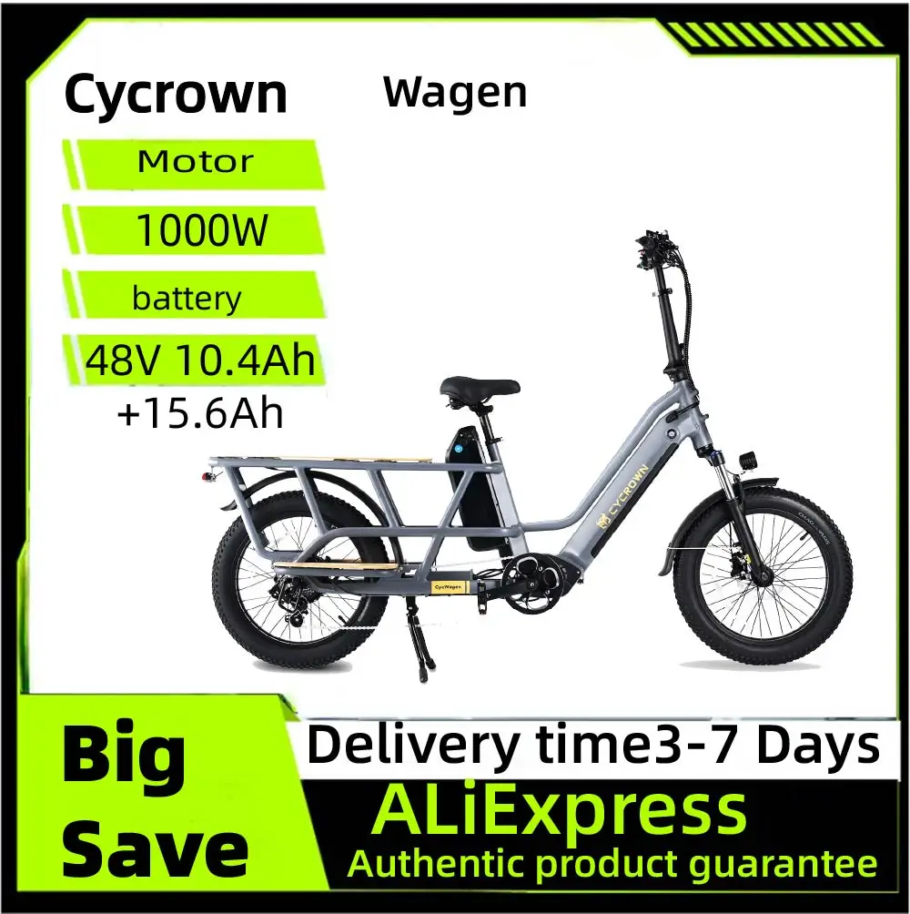 

Cycrown Wagen Adult Electric Bicycle 1000W Motor E-Bike 48V 10.4+15.6Ah Battery Electric Bike, 20-inch Fat Tire E-Mountain bike